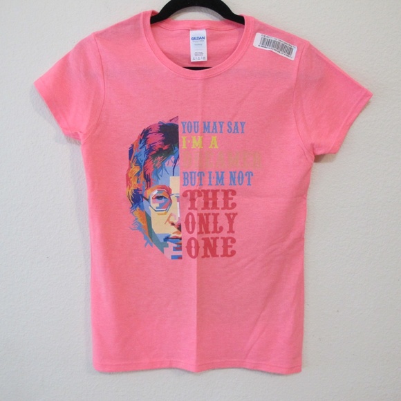 NWT Graphic Print Novelty Pink John Lennon Dreamer T-shirt - Picture 1 of 5